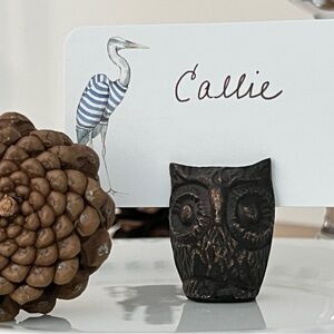 Crate&Barrel Place Card Holder, Set of 20, Brown/Bronze Owl Weighted Metal